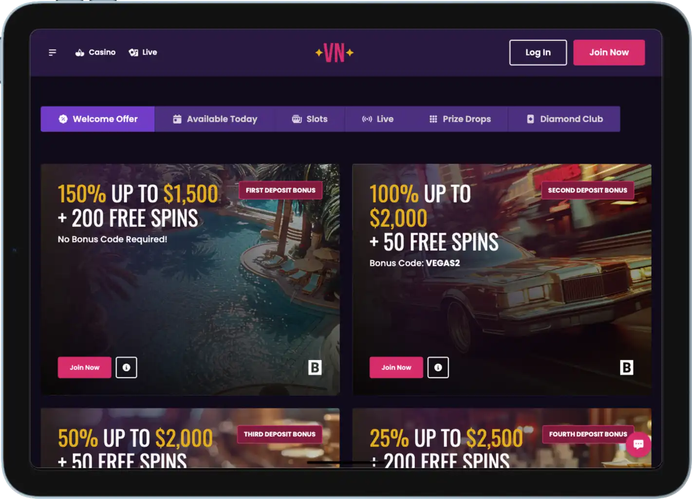 vegasnow casino bonus